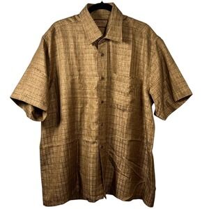Britto 100%Cotton Shirts Vintage Bronze Brown Men Short Sleeve Button Up Retro